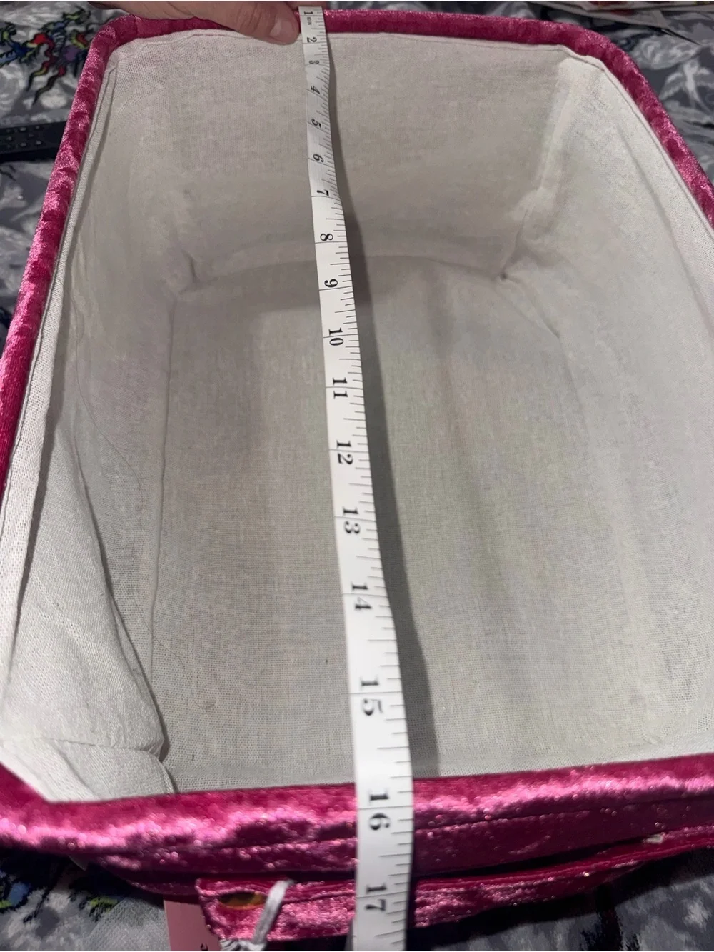 Juicy Couture Pink Velvet Storage Bin Basket with Silver Heart